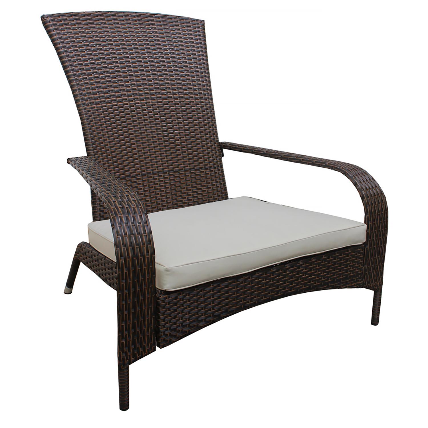 Patioflare Muskoka Chair Caramel Brown Wicker Beige Cushions JR Home